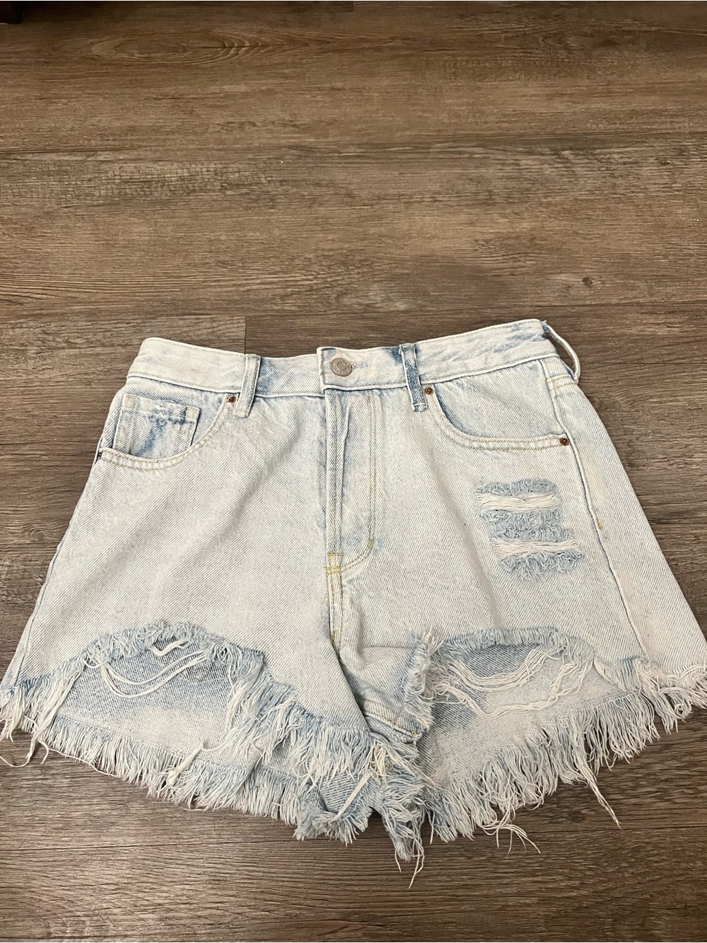 PacSun High Rise Festival Distressed Denim Shorts Size 26 Light Wash